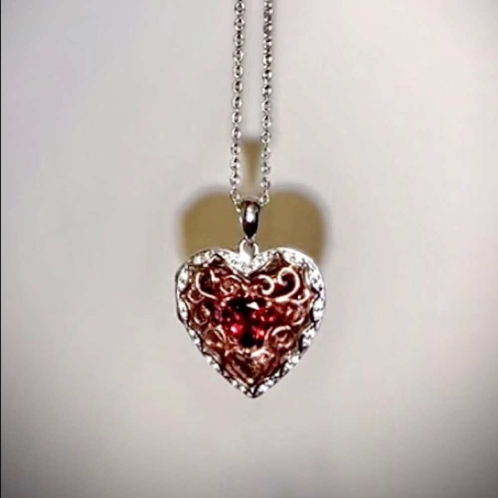 10K White and Rose Gold Locket with Garnet Center